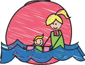 Image of mother and child swimming